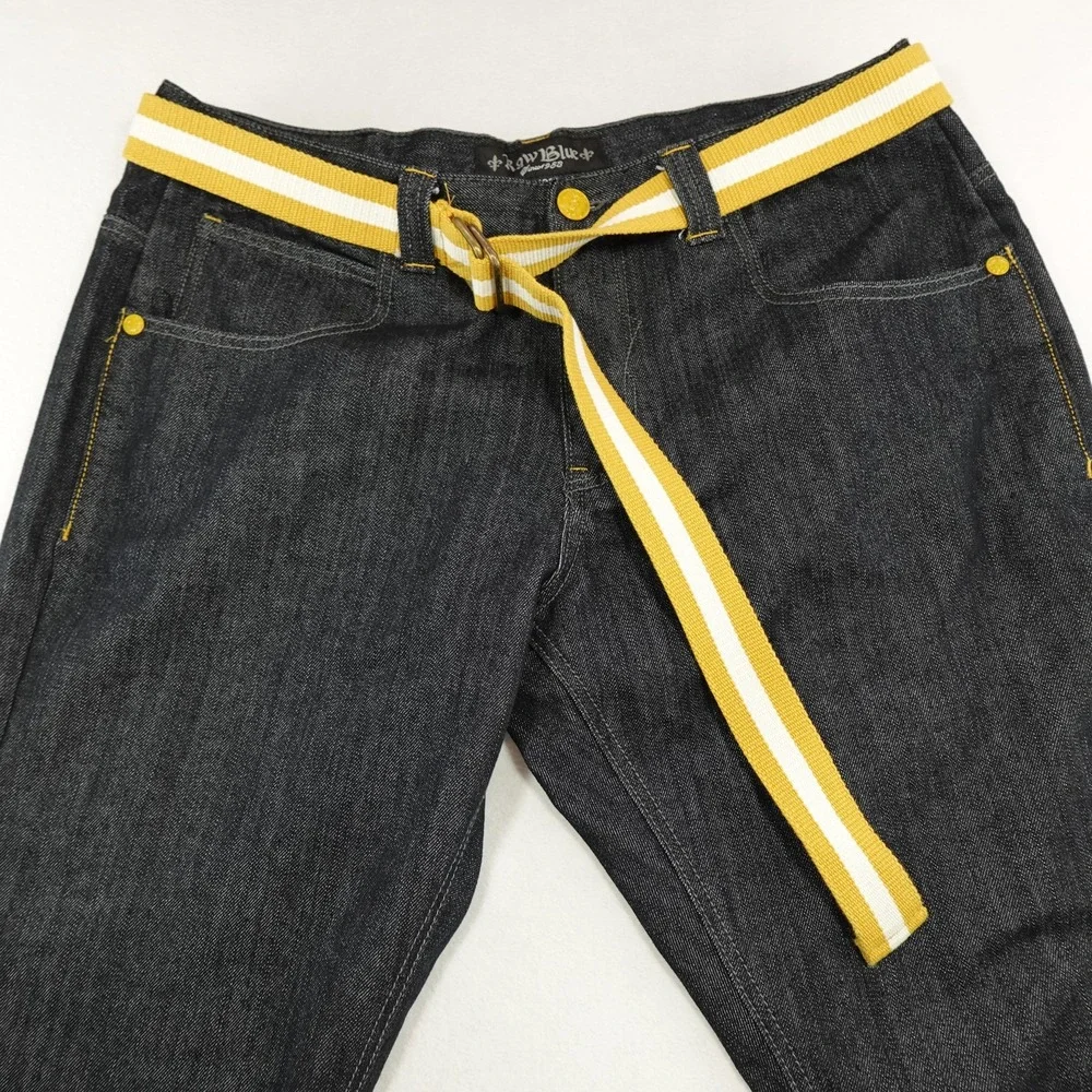 Raw Blue Jeans Mens 38x32 Act 37x30 Black Wide‎ Leg Denim Yellow Belt Grunge